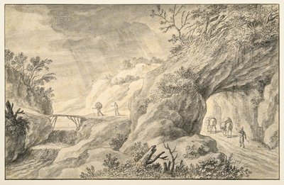 المناظر الطبيعية الصخرية مع الطريق بواسطة Adriaen I van Nieulandt