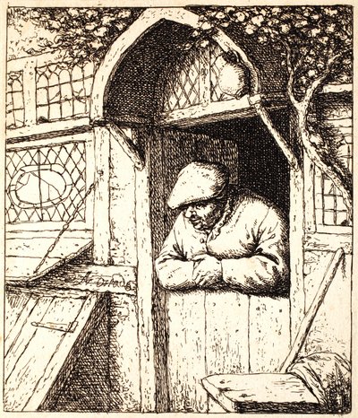 رجل متكئ على بابه ، حوالي 1672 (حفر) بواسطة أدريان جانز. فان أوستاد