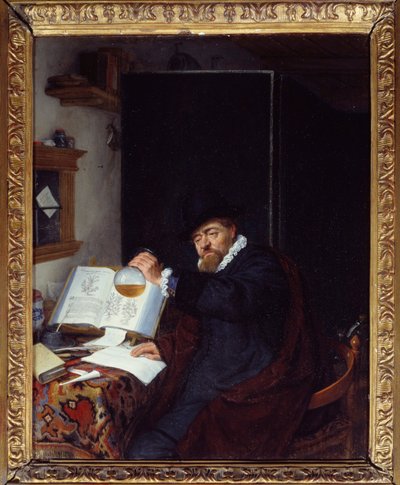 الطب: "" تحليل البول "لوحة Adriaen van Ostade (1610-1685) 1666 Sun. 0،28 × 0،22 م باريس ، متحف دو بيتي باليه بواسطة أدريان جانز. فان أوستاد