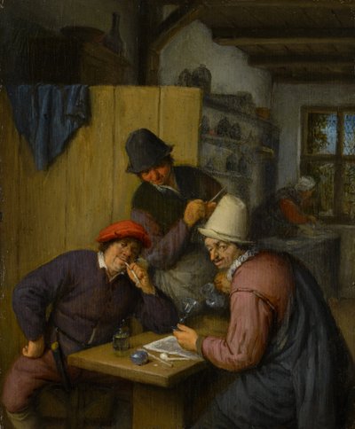 ثلاثة مزارعي شرب وتدخين في حانة ، 1666-67 بواسطة أدريان جانز. فان أوستاد