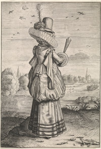 ملابس وآداب النساء النبلاء والريفيات Elegante dame bij hagedis Kleding en omgeving van Nederlandse adellijke dames en boerinnen (عنوان السلسلة) بواسطة ديرك الرقبة