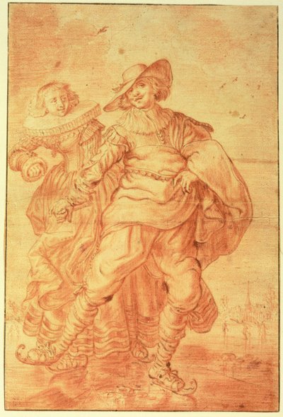 سيدة ورجل يتزلج على الجليد ، 1625 ج (طباشير أحمر على ورق) بواسطة Adriaen Pietersz van de Venne