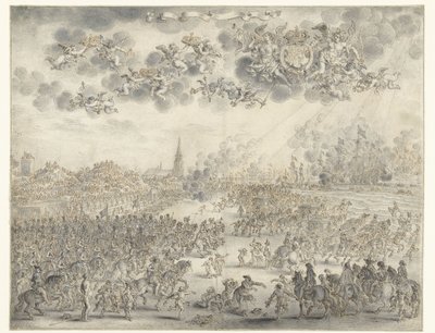 رحيل تشارلز الثاني من شيفينجن الملك تشارلز الثاني صاعدًا إلى Scheveningen ، 2 يونيو 1660 بواسطة Adriaen Pietersz van de Venne