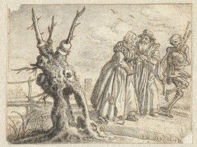 رجل وامرأة مسنين بعد الموت عن طيب خاطر يلعبون مزمار القربة بواسطة Adriaen Pietersz van de Venne