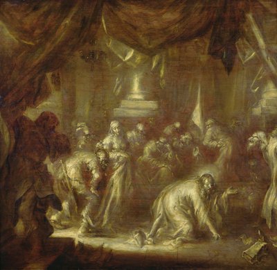 يسوع والزانية (grisaille on wood) بواسطة Adriaen Pietersz van de Venne