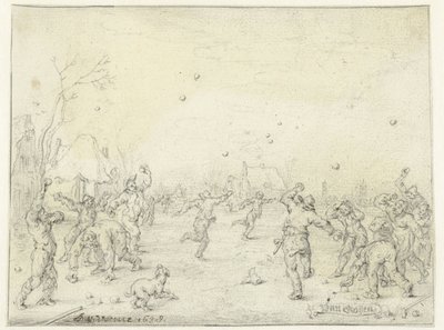 رجال وفتيان يقذفون كرات الثلج بواسطة Adriaen Pietersz van de Venne