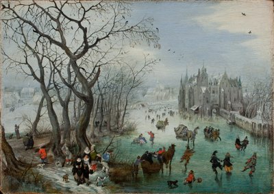 المناظر الطبيعية الشتوية مع المتزلجين بالقرب من القلعة ، 1615 بواسطة Adriaen Pietersz van de Venne