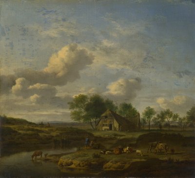 منظر طبيعي بمزرعة بجوار جدول ، 1661 بواسطة Adriaen Velde van de