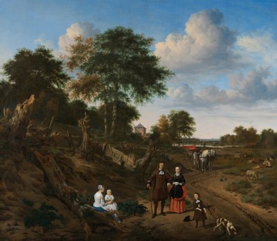 صورة لزوجين مع طفلين وممرضة في منظر طبيعي ، 1667 بواسطة Adriaen Velde van de