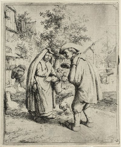 رجل وامرأة يتحدثان بواسطة Adriaen van Ostade