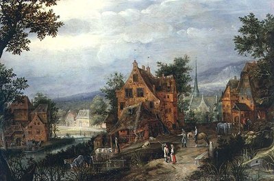 مشهد القرية بالأشكال بواسطة Adriaen van Stalbemt