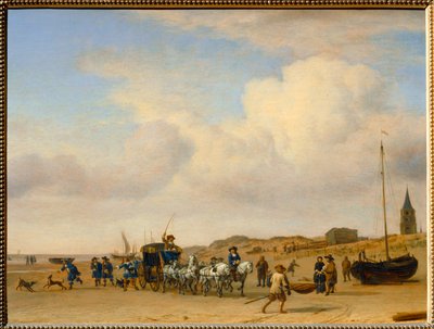 طاقم نوبل يسير على الشاطئ في شيفينينجن. 1660 ... بواسطة أدريان فان دي فيلدي