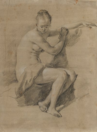 أنثى جالسة عارية ، 1660-70 (رسم طباشير أبيض وأسود) بواسطة أدريان فان دي فيلدي