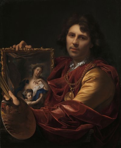 بورتريه ذاتي مع صورة زوجته ، مارجريتا فان ريس ، وابنتهما ماريا ، 1699. بواسطة أدريان فان دير ويرف