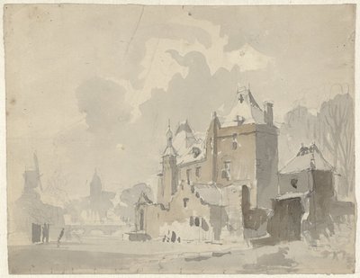 منظر لقلعة وهمية بالقرب من مدينة بواسطة Adrianus Eversen
