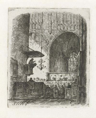 داخل الكنيسة مع خدمة الكنيسة بواسطة Adrianus Wilhelmus Nieuwenhuyzen