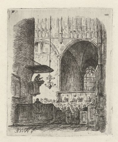 داخل الكنيسة مع خدمة الكنيسة بواسطة Adrianus Wilhelmus Nieuwenhuyzen