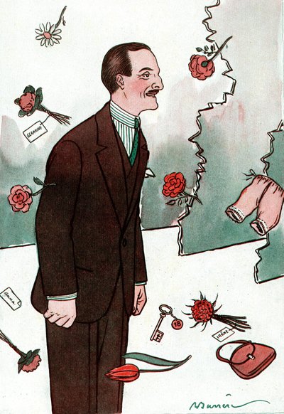 كارتون يصور الممثل الكوميدي الفرنسي فيكتور باوتشر (1877-1942) - رسم أدريان بارير (1877-1931) من فانتاسيو بواسطة أدريان باريري