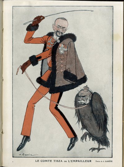 Illustration of A Barrere (1874-1931) in “” Fantasio””, 01/04/15 - Count Tisza or the stuffer - War of 14 -18, Austria, Hungary - Eagle, Francois-Joseph 1st of Austria, Tisza Istvan - Animalisation بواسطة أدريان باريري