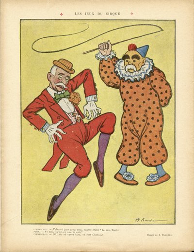 Illustration of A Barrere (1874-1931) in Le Rire, 22/02/13 - Circus Games - Clemenceau George, Pams Jules (1852-1930), Circus, Carnival/Game/Circus بواسطة أدريان باريري