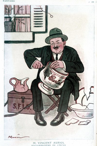 السيد فنسنت أوريول ، كارتل راكومودور: رسم فكاهي على فنسنت أوريول (1884-1938) ، على SFIO (SFIO) وكارتل دي غوش. رسم أ. باريري في "فانتاسيو" "" بتاريخ 15/2/1929. بواسطة أدريان باريري
