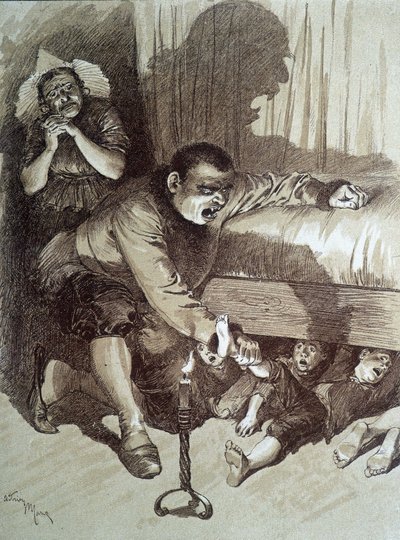 Pepetit Poucet - في "" Les tales de fées "من تأليف تشارلز بيرولت ، الرسوم التوضيحية بواسطة Adrien Marie بواسطة أدريان إيمانويل ماري