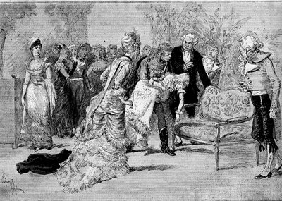 التمثيل المسرحي: "" Le beau Solignac "لـ Jules Claretie (1840-1913) و William Busnach (1832-1907) مع Edouard Angelo (Solignac) و Melle Cassothy (Louise de Farges). باريس ، مسرح دو شاتليه بواسطة أدريان إيمانويل ماري