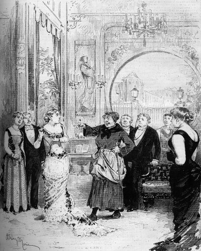 التمثيل المسرحي: "" نانا "لوليام بوسناش (1832-1907) بعد إميل زولا (1840-1902) مع لويز ماسين (1847-1901) (نانا) وميلي أونورين (بوماري). باريس ، مسرح أمبيغو بواسطة أدريان إيمانويل ماري