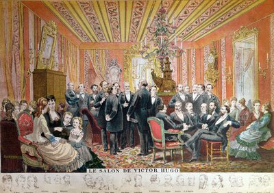 صالون فيكتور هوغو ، 21 شارع دي كليشي ، باريس ، ديسمبر 1875 (نقش ملون) بواسطة أدريان إيمانويل ماري