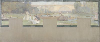 رسم تخطيطي لمبنى بلدية نوجان-سور-مارن: لو ريبو - لا ملاحة، ربيع 1889 (لوحة زيتية على قماش) بواسطة أدريان كاربوسكي