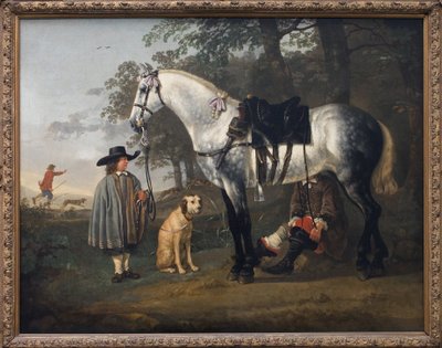 حصان رمادي في منظر طبيعي. لوحة ألبرت (ألبرت أو ألبرخت) كويب (1620-1691) ، زيت على قماش ، حوالي 1650. الفن الهولندي بواسطة آلبرت كويب