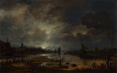 نهر بالقرب من بلدة ، بواسطة ضوء القمر ، ج. 1645 بواسطة Aert van der Neer