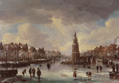 بلدة على نهر متجمد بواسطة Aert van der Neer