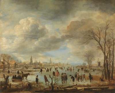 منظر طبيعي شتوي بالقرب من بلدة بواسطة Aert van der Neer