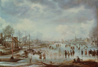 مشهد الشتاء مع شخصيات التزلج بواسطة Aert van der Neer