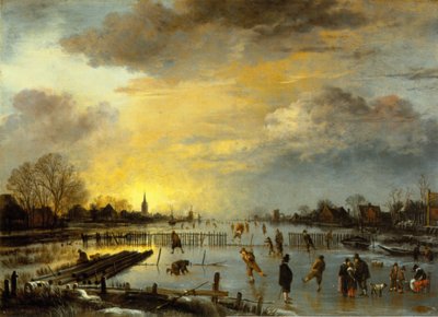 المناظر الطبيعية الشتوية مع المتزلجين بواسطة Aert van der Neer