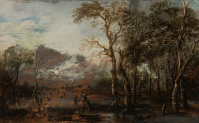 المناظر الطبيعية المشجرة مع صياد / المناظر الطبيعية الشتوية بواسطة Aert van der Neer