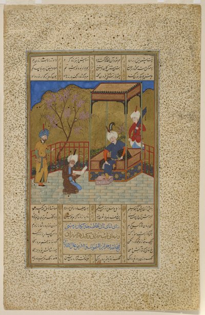 أمير خسرو يقدم كتاب شعر إلى علاء الدين خلجي 1503-04 بواسطة المدرسة الأفغانية