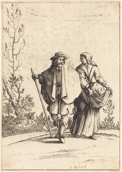 زوجان متسولان ، مع منظر طبيعي في الخلفية بواسطة After Jacques Callot