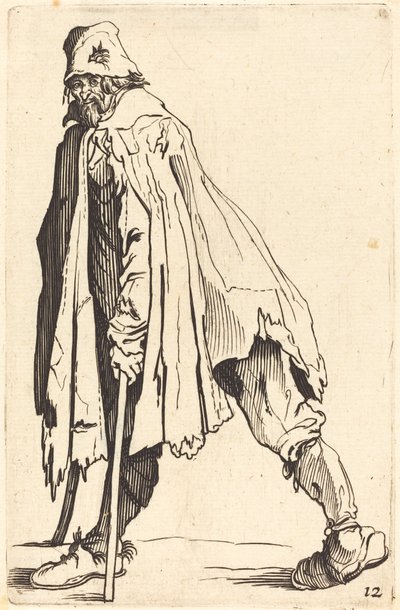 شحاذ مع عكازات وغطاء بواسطة After Jacques Callot