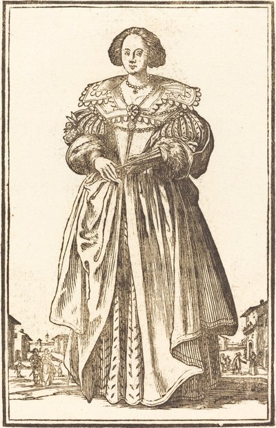 نبيلة امرأة مع مروحة بواسطة After Jacques Callot