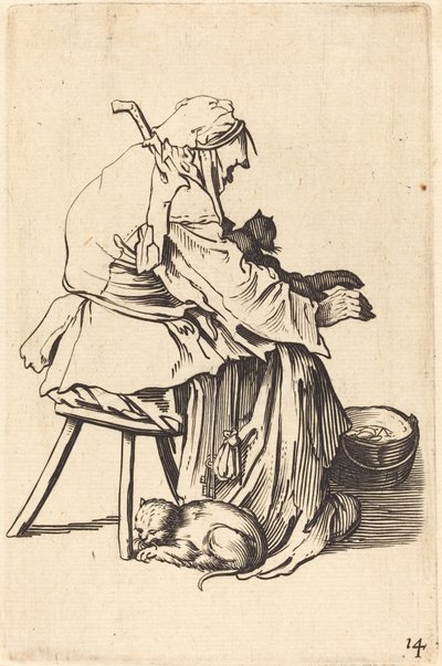 امرأة عجوز مع القطط بواسطة After Jacques Callot