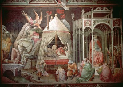 يستخدم Cosroe قوة الصليب لاستدعاء العشق من شعبه وحلم Heraclius وانتصاره على Cosroe ، c.1380 بواسطة أنولو جادي
