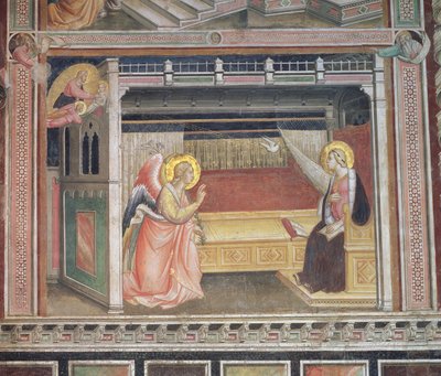 البشارة ، تفاصيل من دورة حياة العذراء والحزام المقدس ، من Cappella della Sacra Cintola بواسطة أنولو جادي
