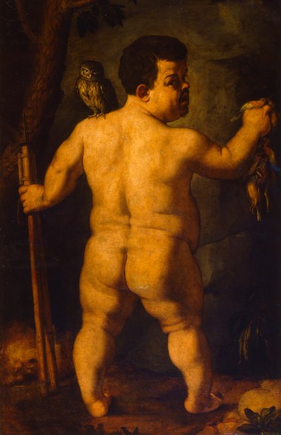 Double portrait of the dwarf Morgante: full view from behind (oil on canvas) بواسطة أغنولو برونزينو