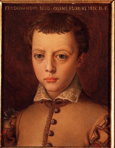 صورة لفرديناند الأول من ميديسي (فرديناندو الأول دي ميديشي) (1549-1609) صبي صغير لوحة ألوري أنجيلو دي كوزيمو ديت برونزينو (1503-1572) القرن السادس عشر الشمس 15 × 12 سم قصر ميديشي ريكاردي (ميديشي ريكاردي) فلورنسا بواسطة أغنولو برونزينو