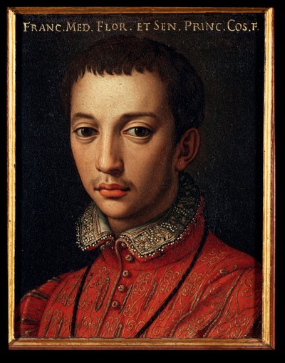 صورة لفرانسوا الأول دي ميديشي (فرانشيسكو الأول دي ميديشي) (1541-1587) لوحة صبي صغير رسم ألوري أنجيلو دي كوزيمو ديت برونزينو (1503-1572) القرن السادس عشر ، الشمس ، 15 × 12 سم قصر ميديشي-ريكاردي (ميديسي ريكاردي) فلورنسا بواسطة أغنولو برونزينو