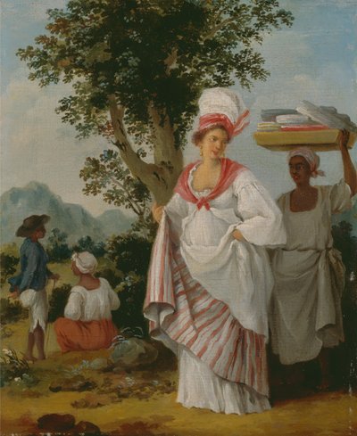 امرأة كريولية من غرب الهند بحضور خادمها الأسود ، كاليفورنيا. 1780. بواسطة أغوستينو برونياس