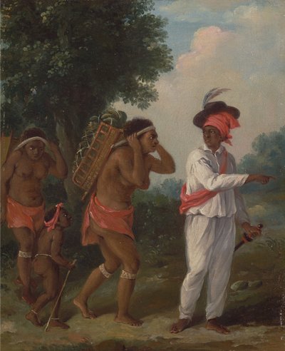رجل ملون من غرب الهند ، إخراج امرأتين من الكاريبي مع طفل ، كاليفورنيا. 1780. بواسطة أغوستينو برونياس