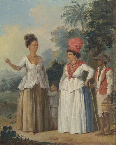 نساء الهند الغربية الملونة ، مع طفل وخادم أسود ، كاليفورنيا. 1780. بواسطة أغوستينو برونياس
